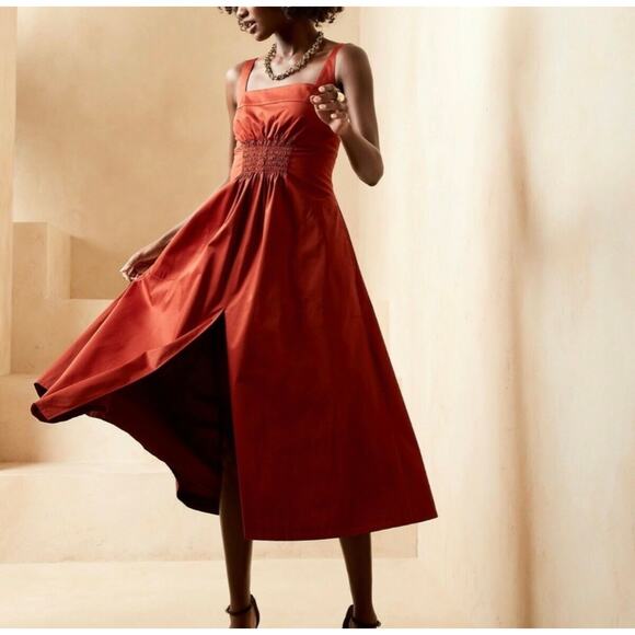NEW NWT Smocked Apron Dress Crimson Red Size 6 / Small - Picture 1 of 7